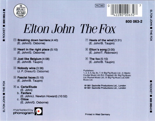 Elton John : The Fox (CD, Album, RE, PMD)