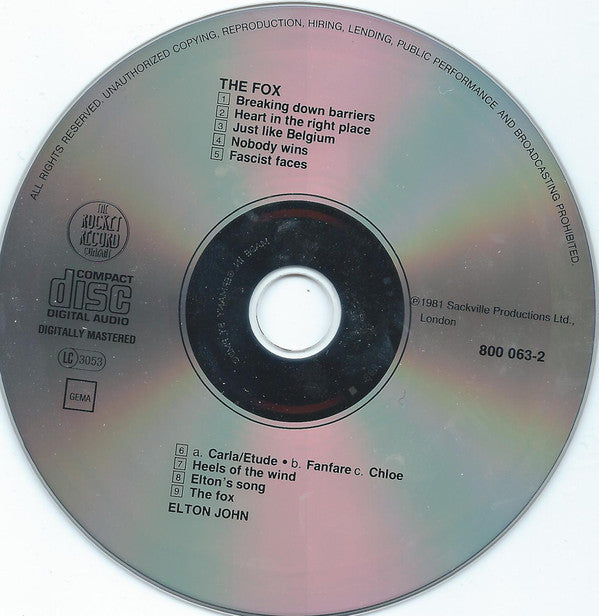 Elton John : The Fox (CD, Album, RE, PMD)