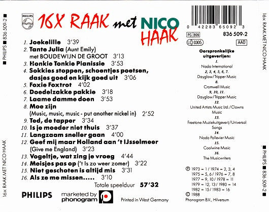 Nico Haak : 16 X Raak Met Nico Haak (CD, Comp)
