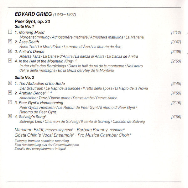 Edvard Grieg, Göteborgs Symfoniker, Neeme Järvi : Peer Gynt-Suiten 1 & 2 / Lyrische Suite / Sigurd Jorsalfar (CD, Album)
