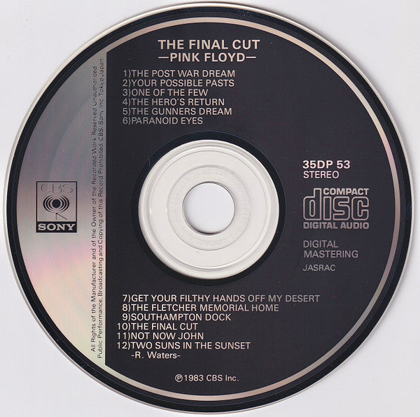 Pink Floyd : The Final Cut (CD, Album, Pre)