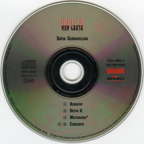 Sofia Gubaidulina : Rubaiyat · Detto II · Misterioso · Concerto For Bassoon And Low Strings (CD, Comp, RM)