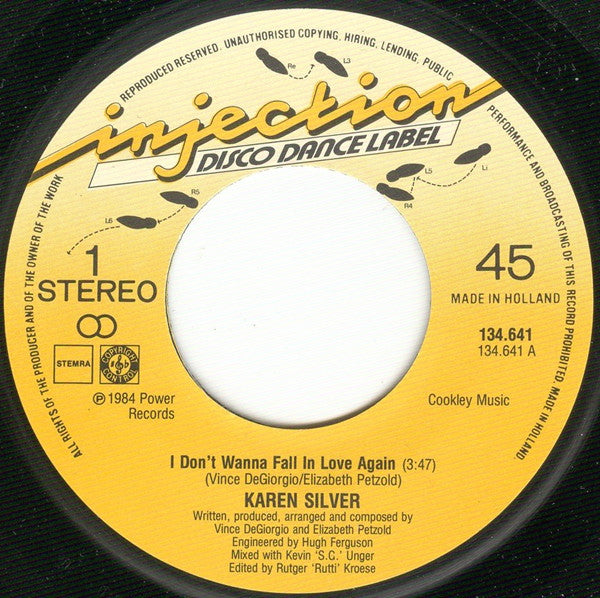 Karen Silver : I Don't Wanna Fall In Love Again (7", Single)