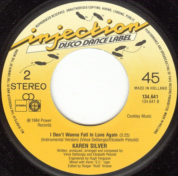Karen Silver : I Don't Wanna Fall In Love Again (7", Single)