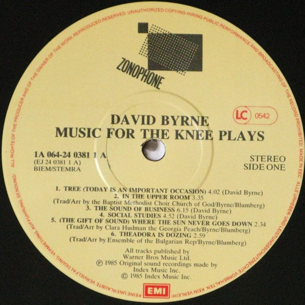 David Byrne : Music For The Knee Plays (LP, Album)