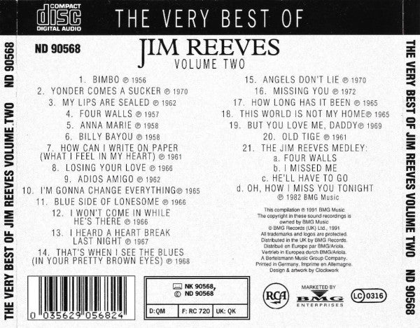 Jim Reeves : The Very Best Of Jim Reeves Volume Two (CD, Comp)