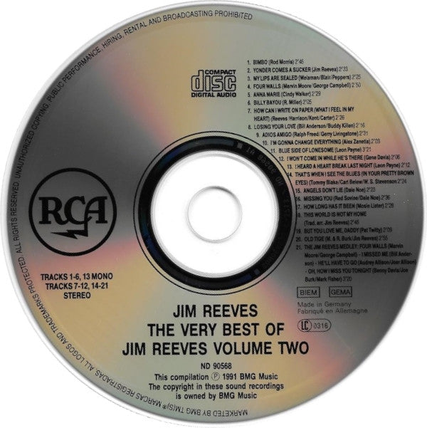 Jim Reeves : The Very Best Of Jim Reeves Volume Two (CD, Comp)
