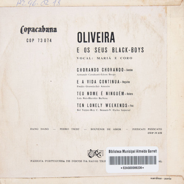 Oliveira E Seus Black Boys : Chorando Chorando (7", EP)