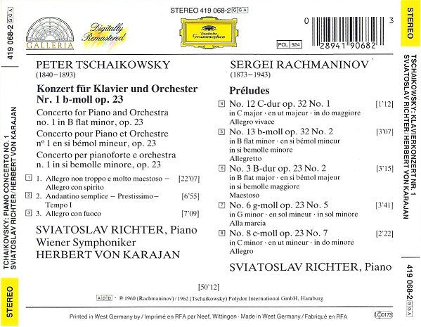 Pyotr Ilyich Tchaikovsky / Sergei Vasilyevich Rachmaninoff - Sviatoslav Richter, Wiener Symphoniker, Herbert von Karajan : Klavierkonzert Nr.1 / 5 Préludes (CD)