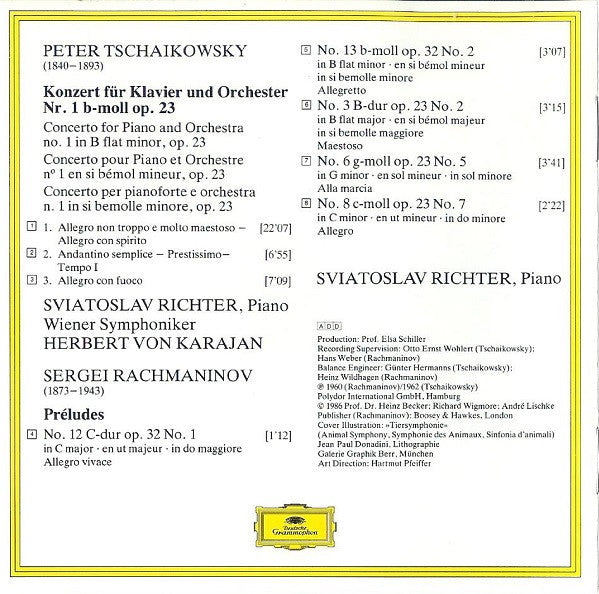 Pyotr Ilyich Tchaikovsky / Sergei Vasilyevich Rachmaninoff - Sviatoslav Richter, Wiener Symphoniker, Herbert von Karajan : Klavierkonzert Nr.1 / 5 Préludes (CD)