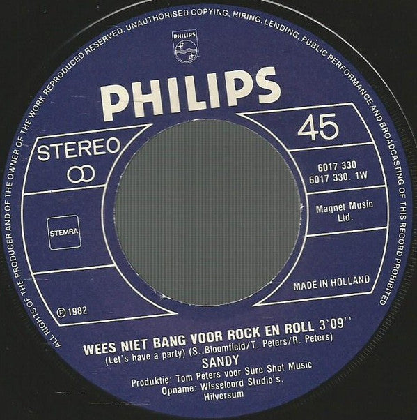 Sandy (8) : Wees Niet Bang Voor Rock En Roll (7", Single)