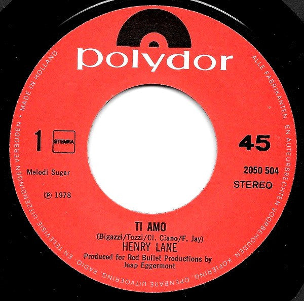 Henry Lane : Ti Amo (7", Single)