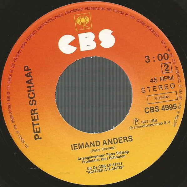 Peter Schaap : Met De Wind In Mijn Oren (7", Single)
