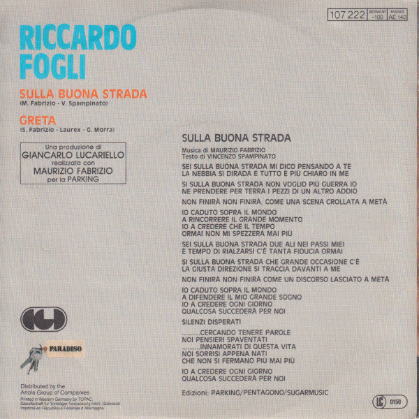 Riccardo Fogli : Sulla Buona Strada (7", Single)