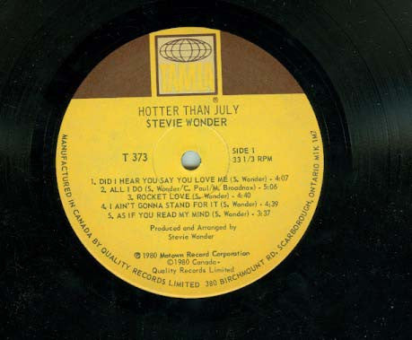 Stevie Wonder : Hotter Than July (LP, Album, Gat)