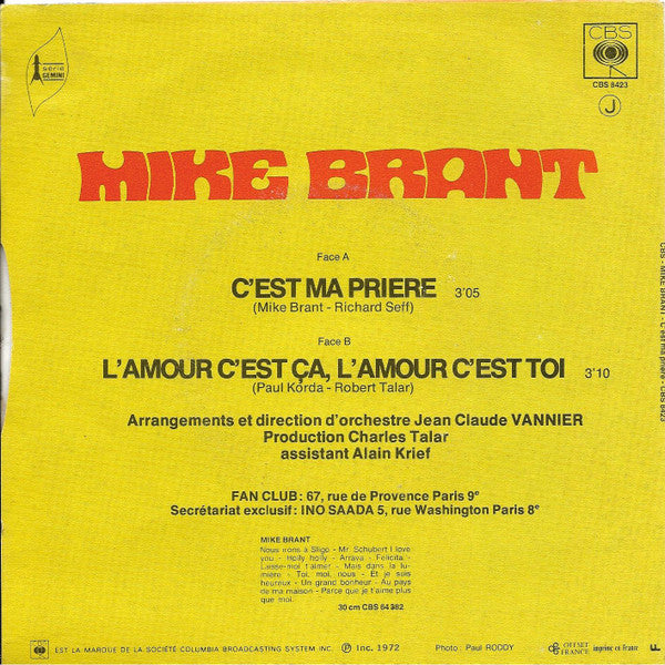 Mike Brant : C'est Ma Prière (7", Single)