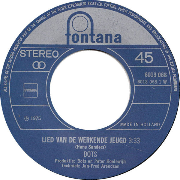Bots : Lied Van De Werkende Jeugd (7", Single)