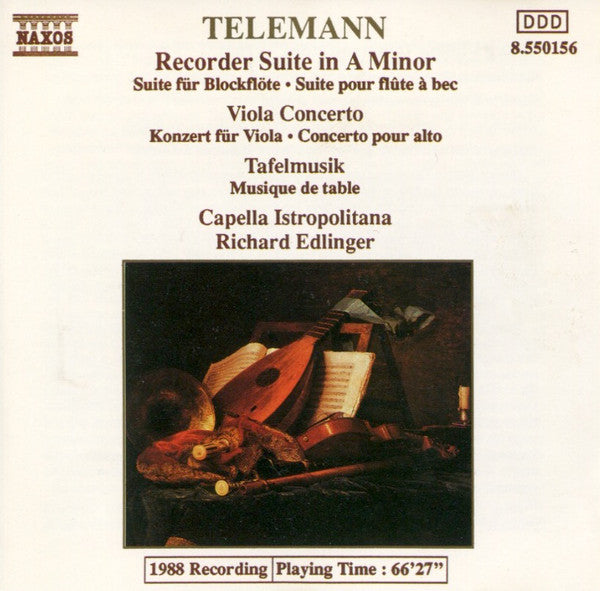 Georg Philipp Telemann, Capella Istropolitana, Richard Edlinger : Recorder Suite In A Minor • Viola Concerto • Tafelmusik (CD, Album)