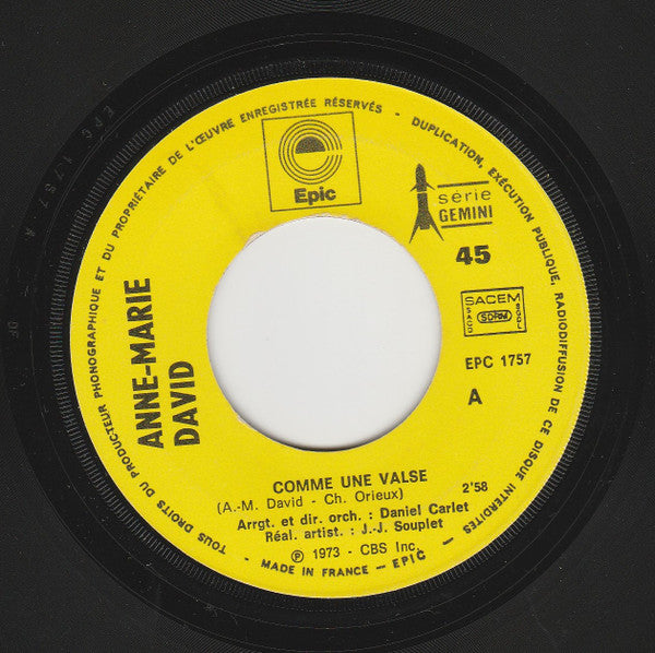 Anne-Marie David : Comme Une Valse / Lui (7", Single)