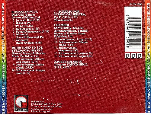 Béla Bartók, Dmitri Shostakovich, Zagrebački Solisti : Music for Strings (CD, Album, Comp, RE)