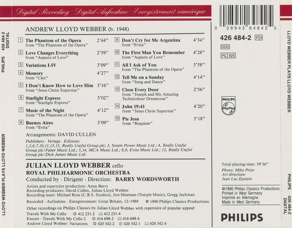 Julian Lloyd Webber : Lloyd Webber Plays Lloyd Webber (CD)