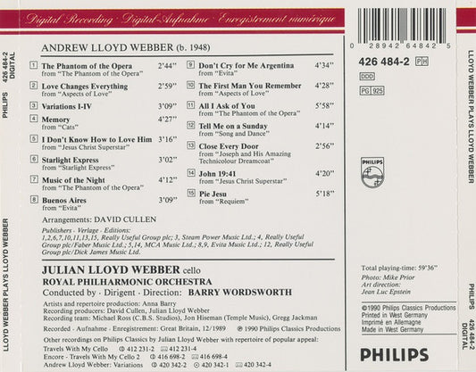Julian Lloyd Webber : Lloyd Webber Plays Lloyd Webber (CD)