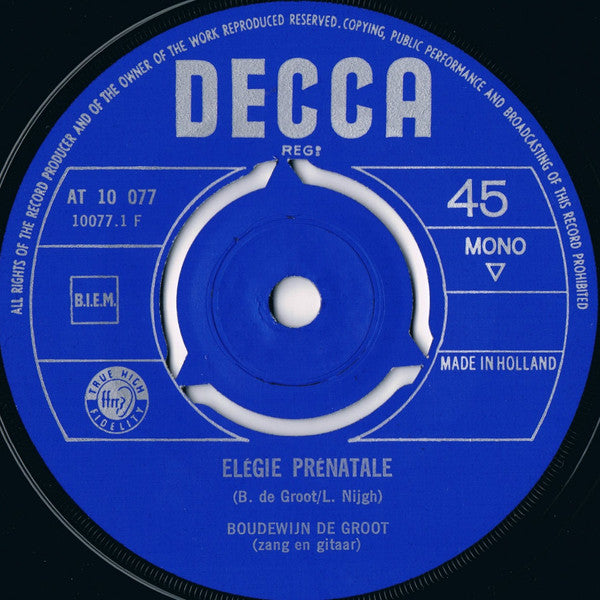 Boudewijn de Groot : Élégie Prénatale (7", Single, Mono)