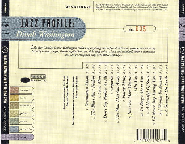 Dinah Washington : Jazz Profile: Dinah Washington (CD, Comp)