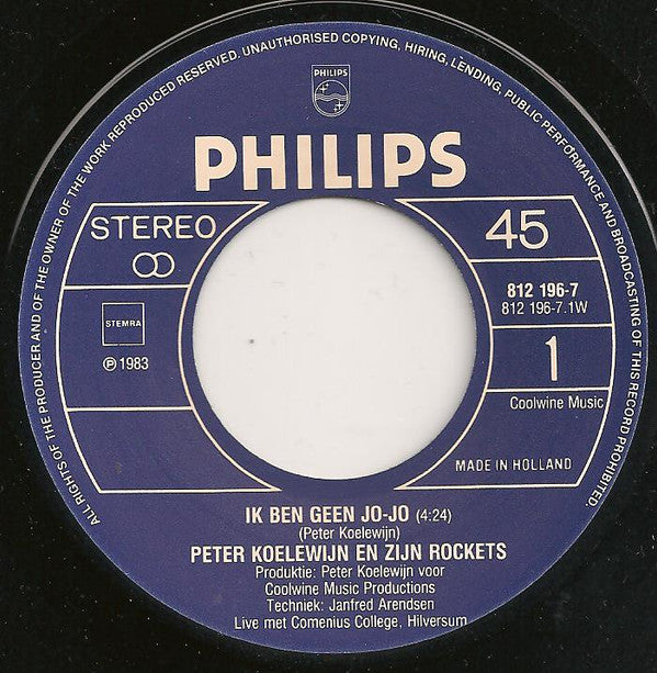 Peter Koelewijn & Zijn Rockets : Ik Ben Geen Jo-Jo (7", Single)
