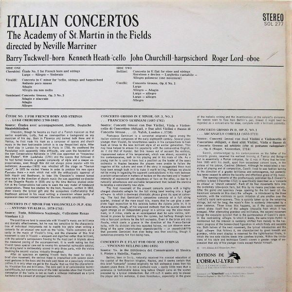 The Academy Of St. Martin In The Fields* Directed By Neville Marriner*, Cherubini*, Vivaldi*, Geminiani*, Bellini*, Corelli* : Italian Concertos (LP)