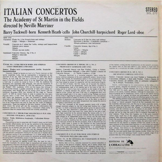The Academy Of St. Martin In The Fields* Directed By Neville Marriner*, Cherubini*, Vivaldi*, Geminiani*, Bellini*, Corelli* : Italian Concertos (LP)