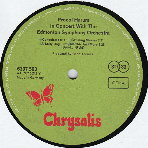Procol Harum In Concert With The Edmonton Symphony Orchestra : Live (LP, Album, Gre)