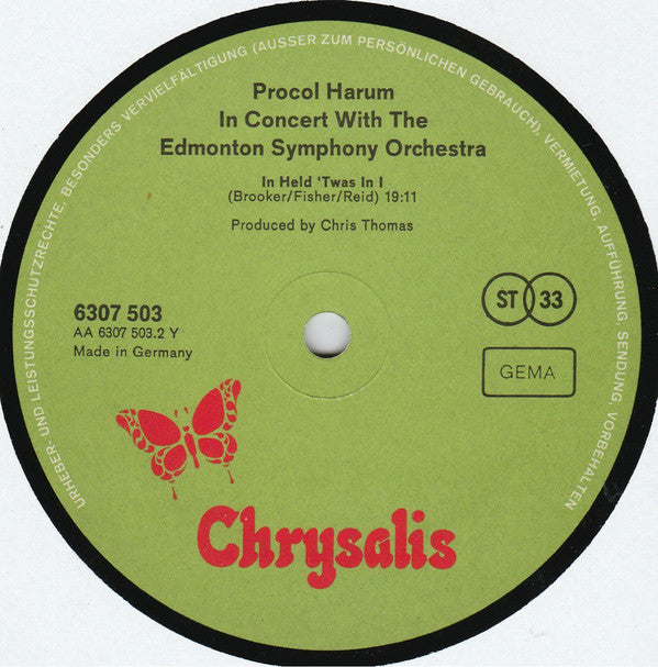 Procol Harum In Concert With The Edmonton Symphony Orchestra : Live (LP, Album, Gre)