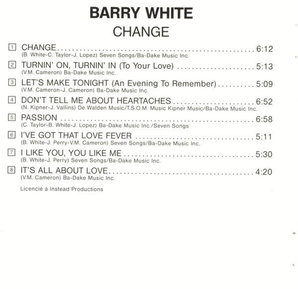 Barry White : Change (CD, Album, RE)