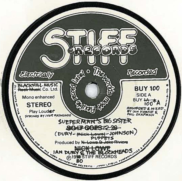 Ian Dury And The Blockheads : Sueperman's Big Sister  (7", Single)