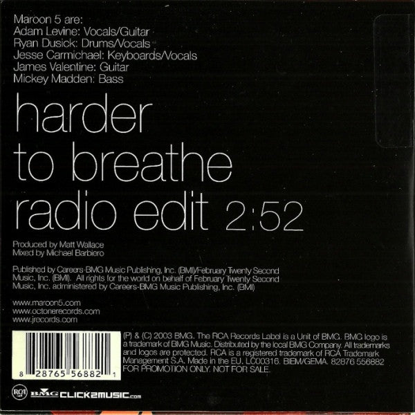 Maroon 5 : Harder To Breathe (CD, Single, Promo, Car)