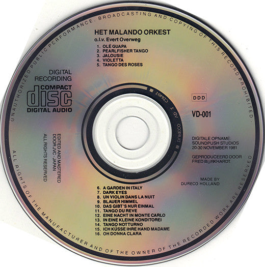 Malando And His Tango Orchestra : 16 Wereldberoemde Tango's (CD, Comp)
