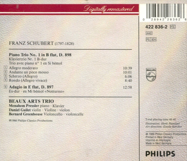 Franz Schubert, Beaux Arts Trio : Piano Trio • Klaviertrio Nr. 1 D 898 / Notturno D 897 (CD, RM)