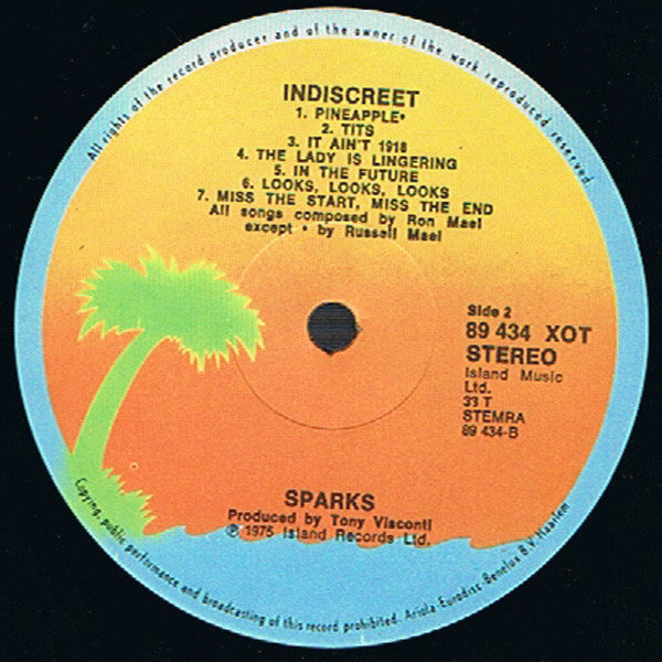 Sparks : Indiscreet (LP, Album, Gat)