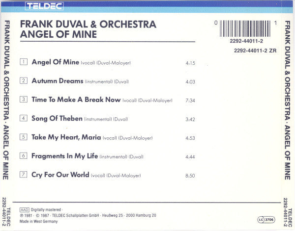 Frank Duval & Orchestra : Angel Of Mine (CD, Album, RE)