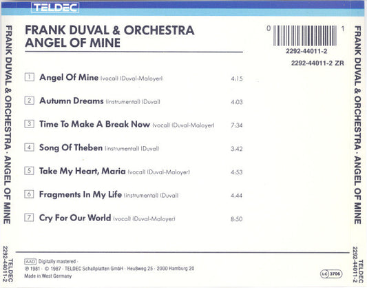 Frank Duval & Orchestra : Angel Of Mine (CD, Album, RE)