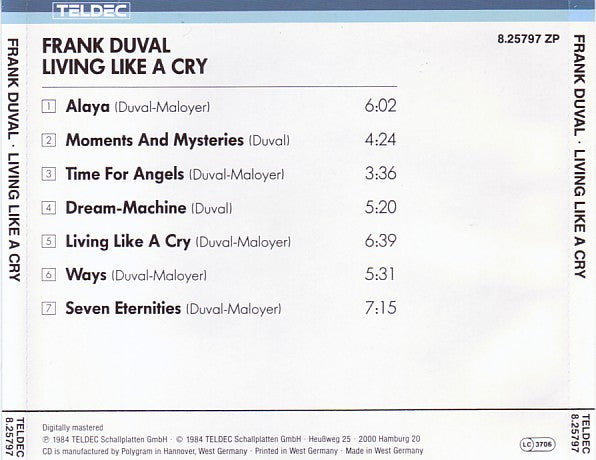 Frank Duval : Living Like A Cry (CD, Album)