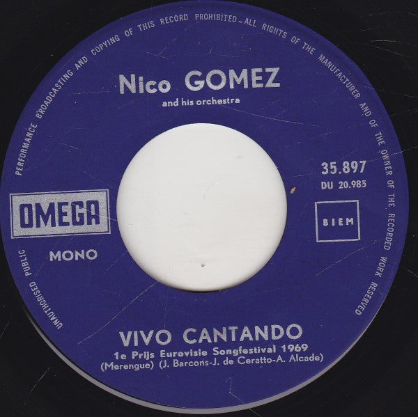 Nico Gomez And His Orchestra : Vivo Cantando  (7", Single, Mono)