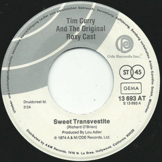 Tim Curry And Tim Curry And The Original Roxy Cast : Sweet Transvestite  (7", Single)