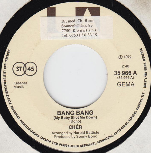 Cher : Bang Bang / Will You Love Me Tomorrow (7", Single)