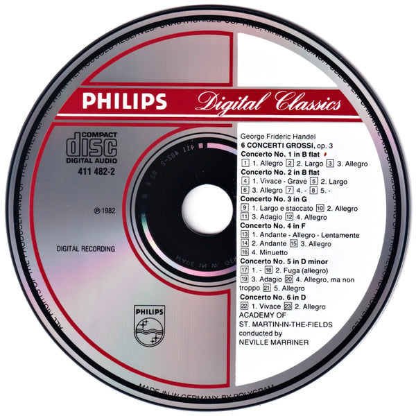 Georg Friedrich Händel - The Academy Of St. Martin-in-the-Fields, Sir Neville Marriner : 6 Concerti Grossi, Op. 3 (CD, Album, RE, PDO)