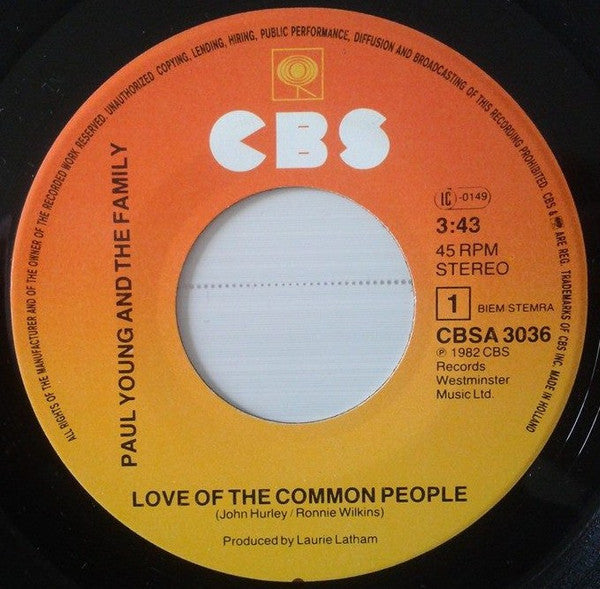 Paul Young & The Royal Family : Love Of The Common People (7", Single)