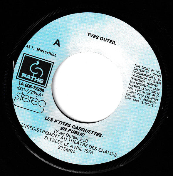 Yves Duteil : Les P'tites Casquettes - En Public / Les P'tites Casquettes (7", Single)