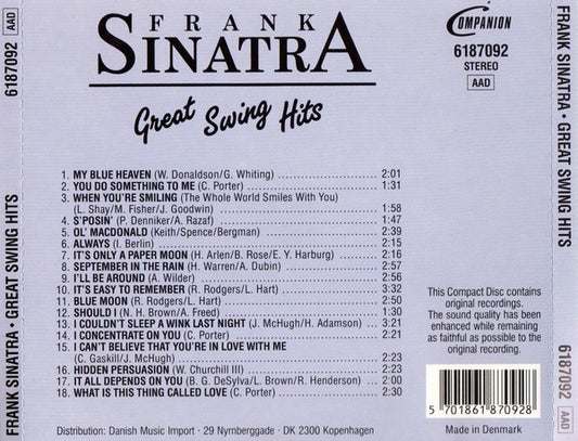 Frank Sinatra : Great Swing Hits (CD, Album)