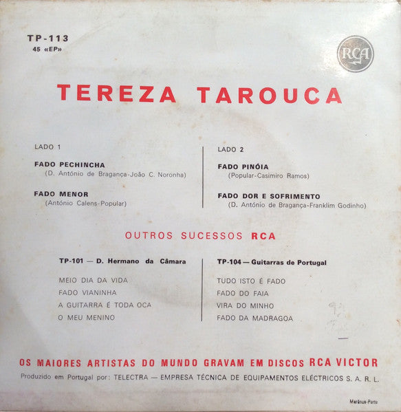 Tereza Tarouca : Fado Dor E Sofrimento (7", EP)